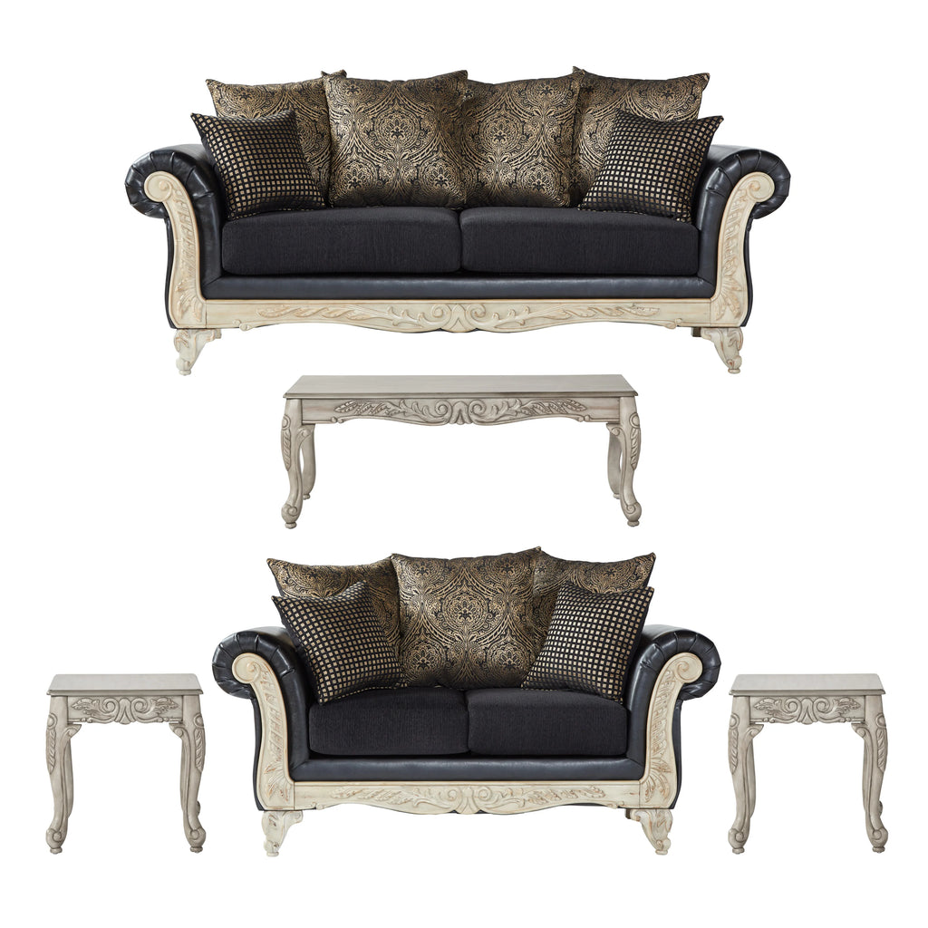 Wood Frame Faux Leather Sofa and Loveseat with 3-Piece Tables Set B853743