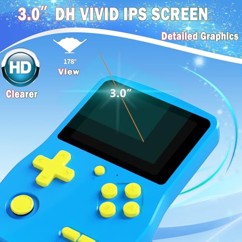 32 Bit Handheld Games with 139 Video Games 3.0 Inches IPS Screen Rechargeable Gaming Device (Blue) W133