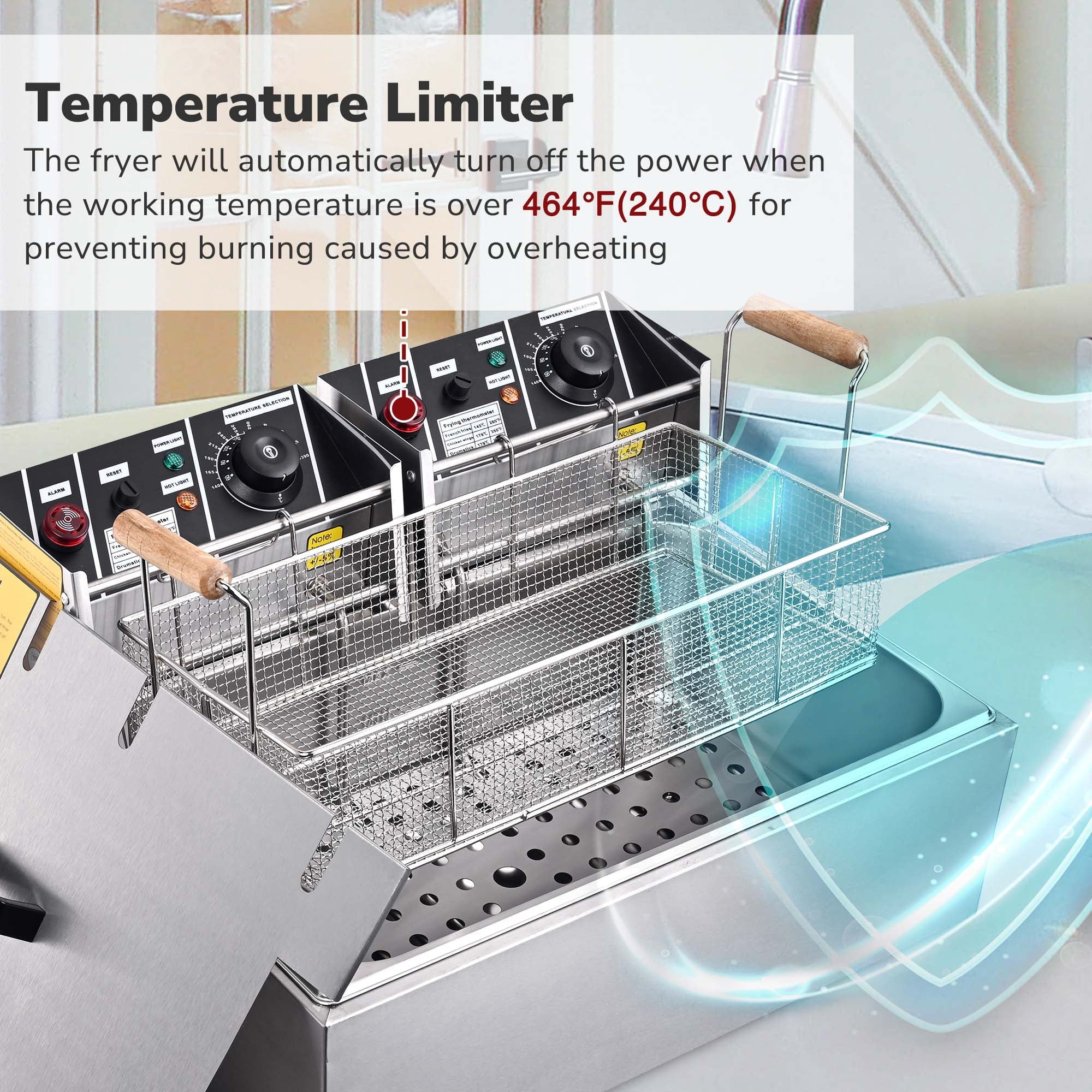 5000W 20L Electric Deep Fryer Stainless Steel Single Large Tank Basket Lid G2838
