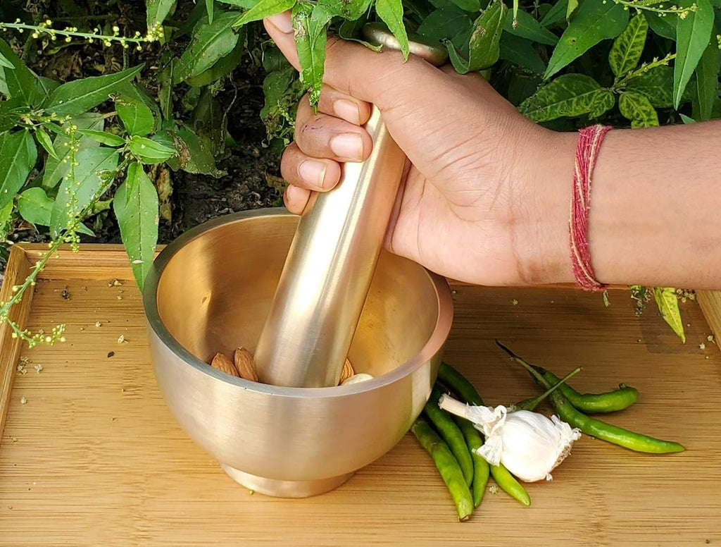 Brass Mortar Pestle Set, 4.5 Inches J60658