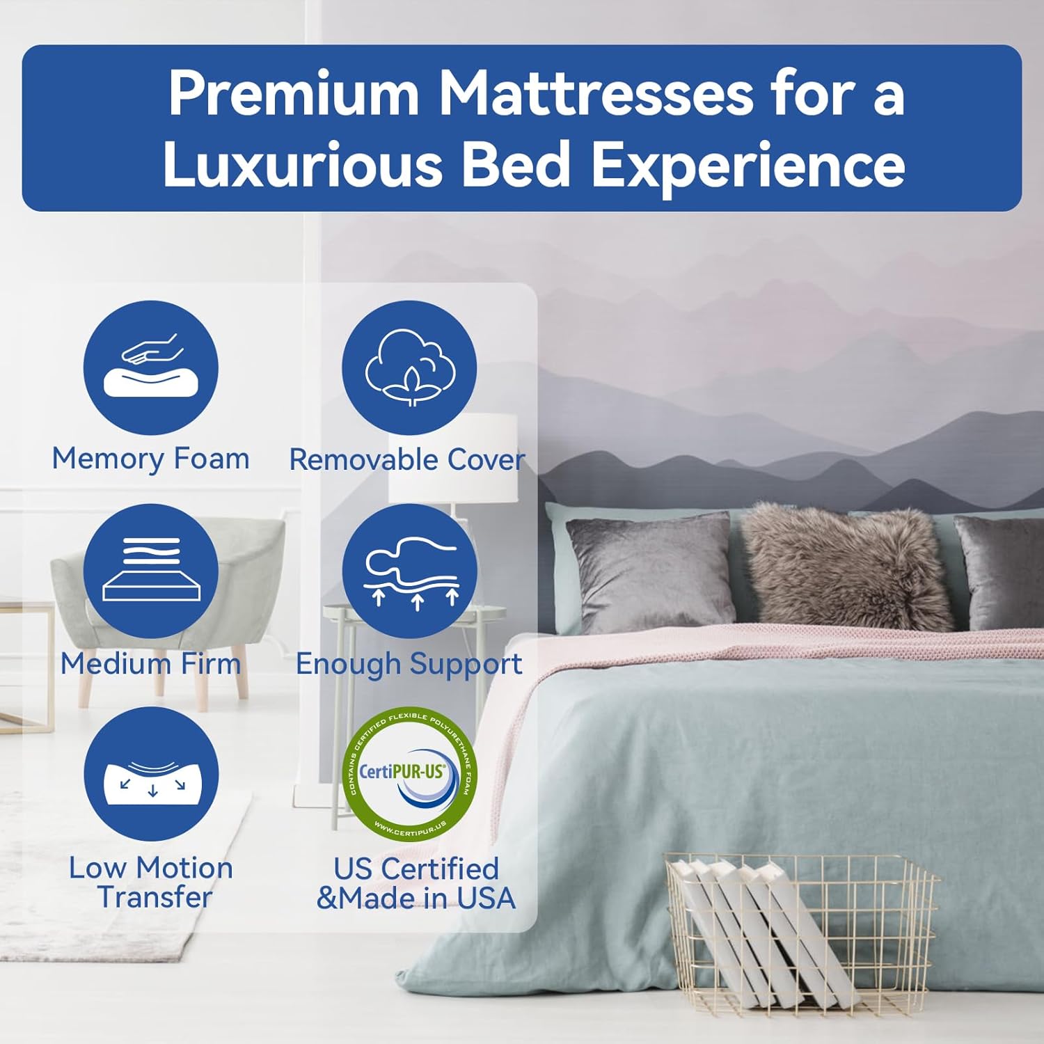 Full Size 10 Inch Cooling Green Tea Gel Medium Firm Memory Foam Mattress R194951