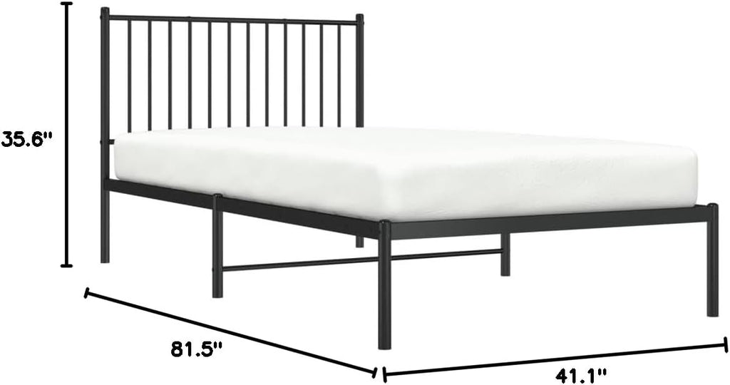 Black Metal Bed Frame with Headboard 39.4"x78.7" V531813