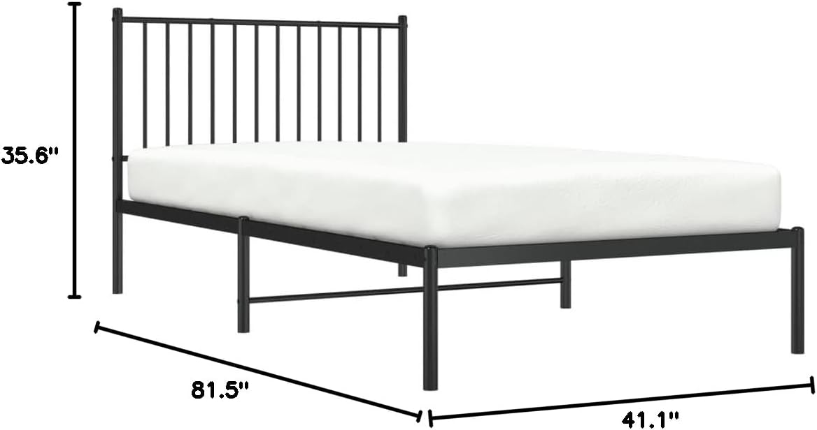 Black Metal Bed Frame with Headboard 39.4"x78.7" V531813
