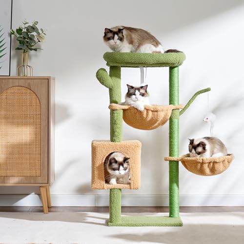 39.4 Inches Cat Tree with Scratching Post, Sisal Pole, Soft Platform, 2 Baskets and Dangling Toy N9954