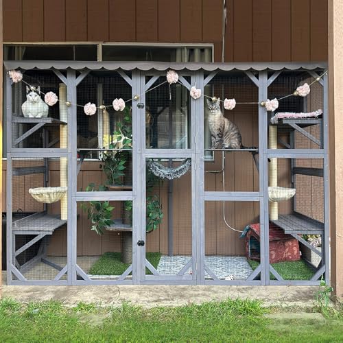 Large 3 Tiers Cat Enclosure with 6 Platforms and 2 Scratching Posts W250947