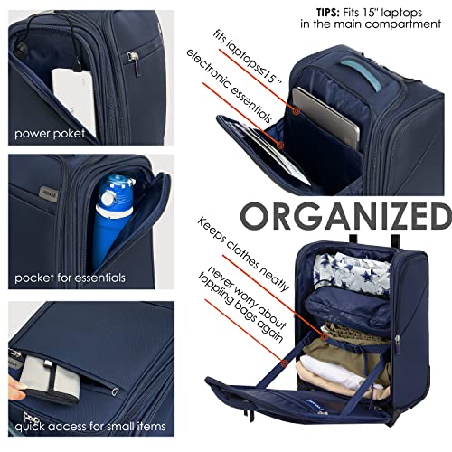 Carry On Underseat Luggage with Wheels & USB Port, Wheeled Spinner Bag, Lightweight Suitcase T935904