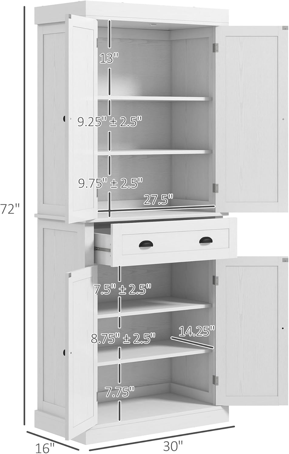 72.5" Height Kitchen Pantry Cabinet with 4 Doors, One Drawer, 3 Adjustable Shelves R262187