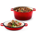 Red 5 QT Enameled Cast Iron Dutch Oven with 2 Quart Skillet Lid Pan Y820