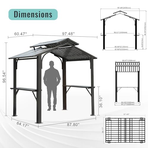 Brown Hardtop Grill Gazebo with 2 Side Shelves Y559
