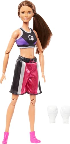 Barbie Careers Fashion Doll & Accessories, Made to Move Brunette Boxer with Boxing Gloves K77611