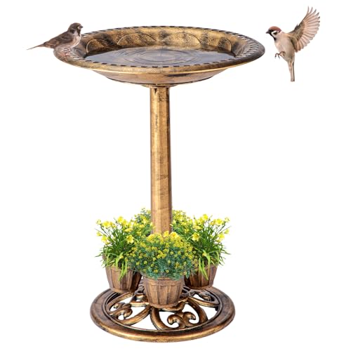 Bronze 28in Polyresin Bird Bath with 4 Removable Flower Planters H4010