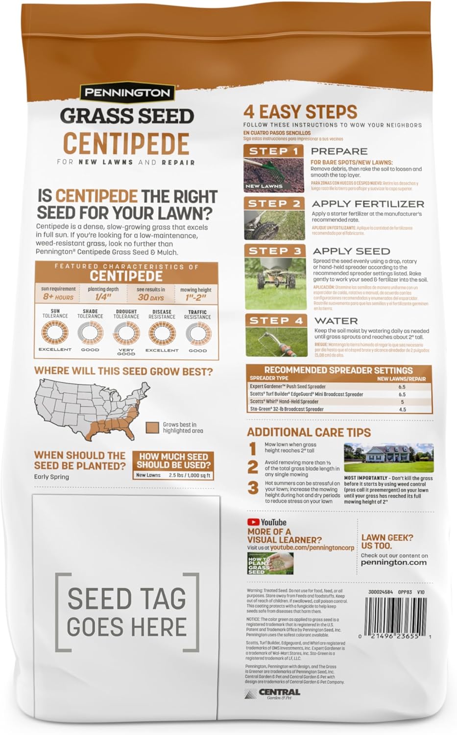 Centipede Grass Seed & Mulch 5 LB T63812