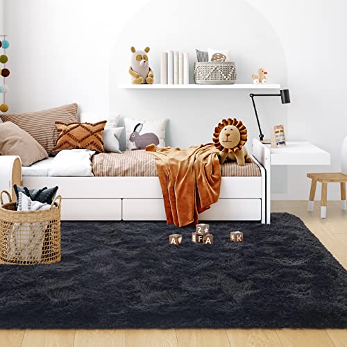 Black 4x6 Feet Shag Area Rug T36031