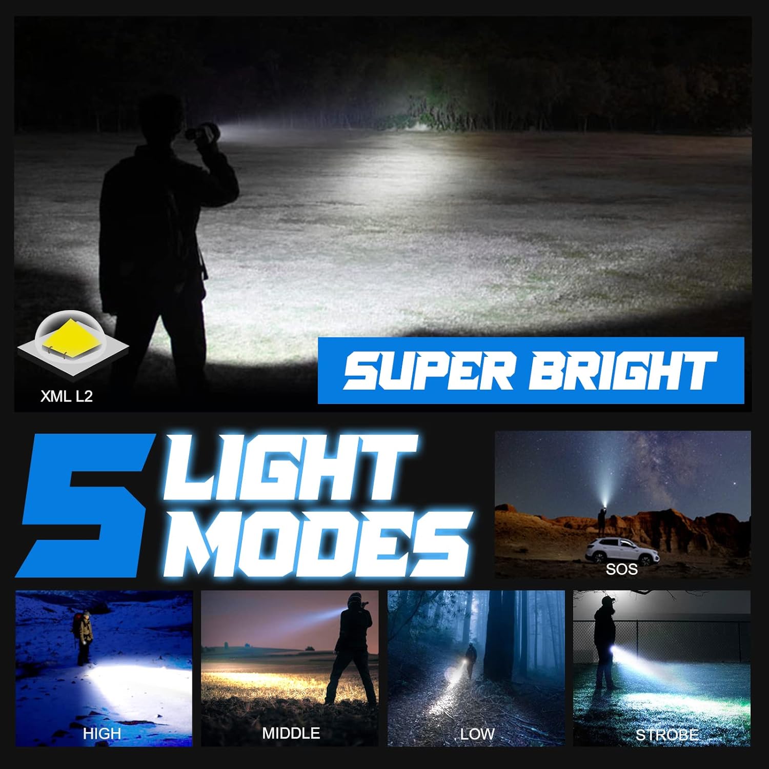 Rechargeable 5000 lumen LED Tactical Flashlight M956