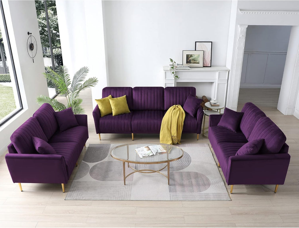 3-Piece Velvet Purple Sectional Sofa Set C9466