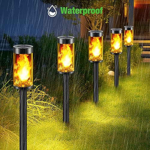 8 Packs Solar Torches with Flickering Flame Waterproof Transparent LED Solar Pathway Lights R3429