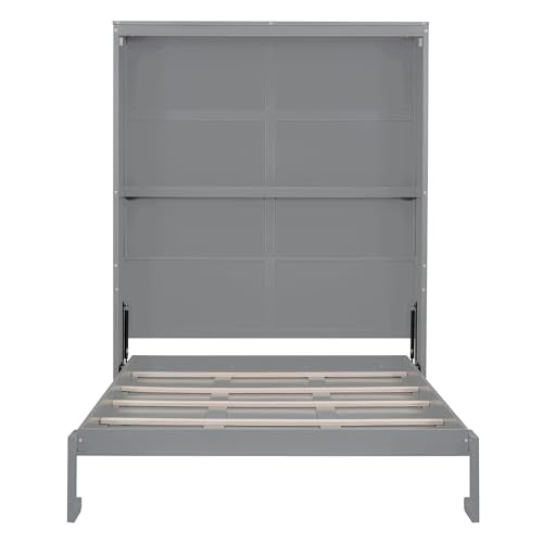 Gray Queen Murphy Bed Frame with Storage Shelves D543957