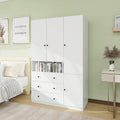White 3-Door Armoire Wardrobe with 3 Drawers and Hanging Rod T933