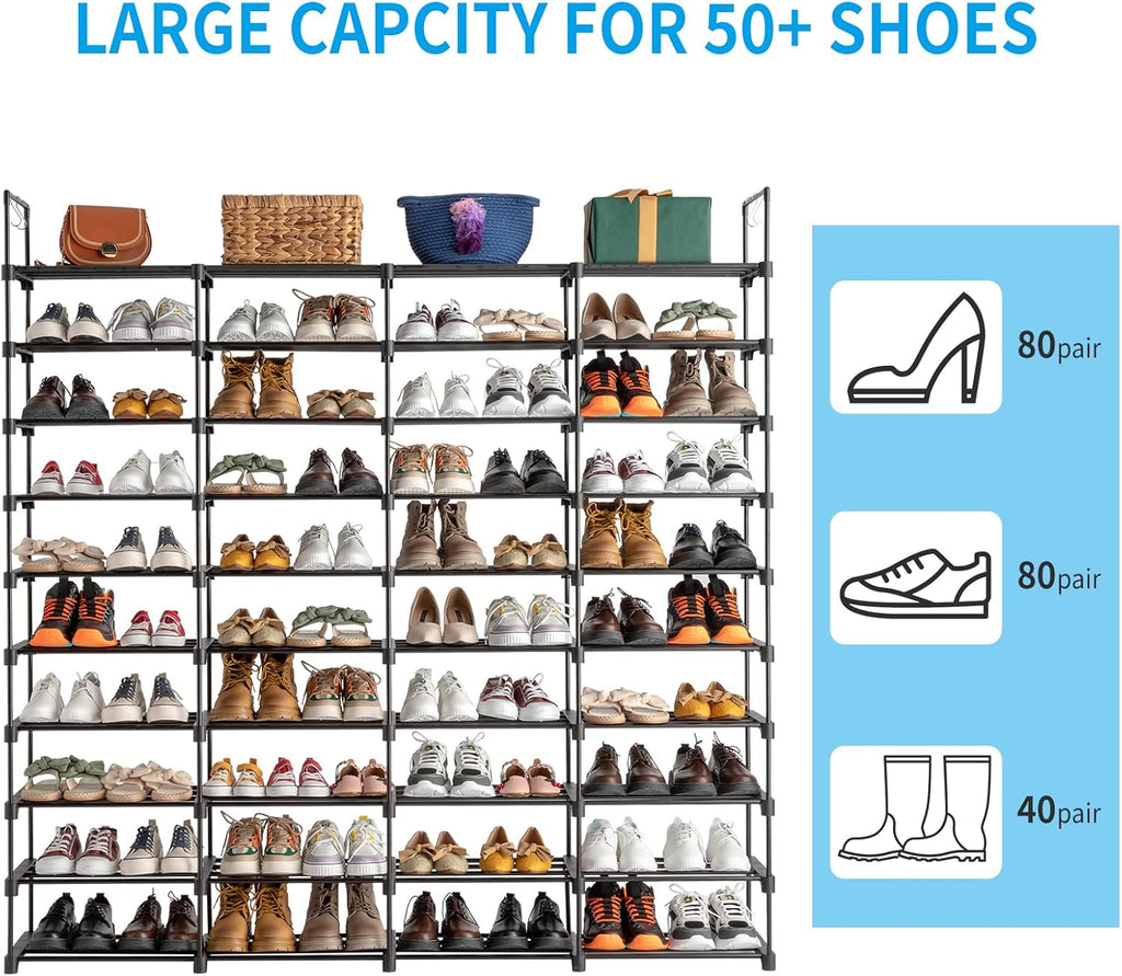 Black 80 Pairs Metal Shoe Rack Q2859