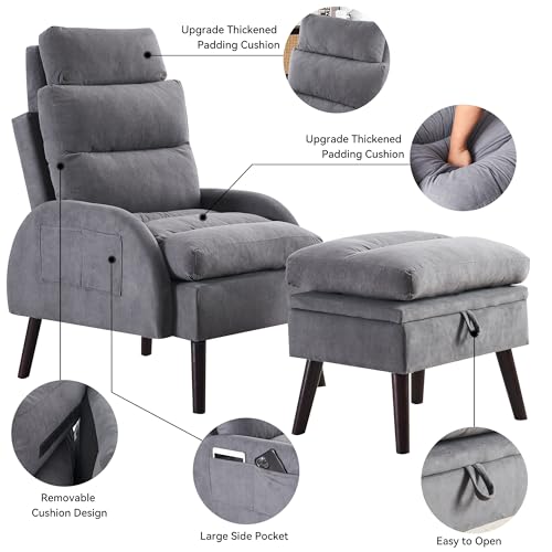 Beige Velvet Oversized Accent Chair with Ottoman T1758