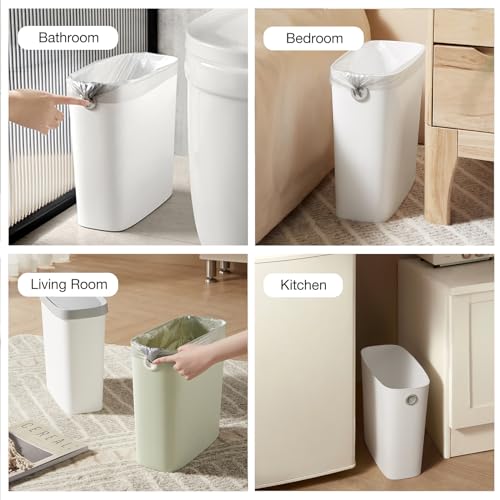 White 1.8 Gallon Slim Plastic Rectangular Trash Can with Trash Liner Holder Q268