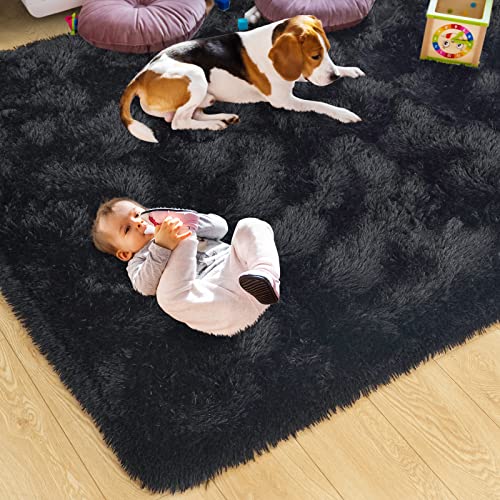 Black 4x6 Feet Shag Area Rug T36031
