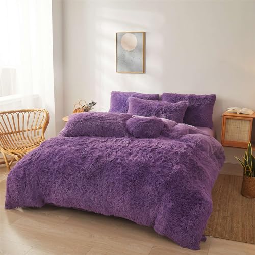 Dark Grey Queen 3 Piece Faux Fur Comforter Cover Set O9141