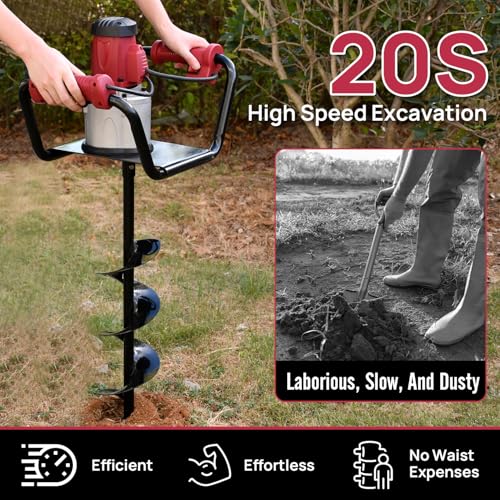 1500W Electric Post Hole Digger with 8" Digging Auger and Extension Rods G2908