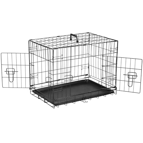 36 Inch Double Door Metal Dog Crate with Divider Panel and Plastic Leak-Proof Pan Tray L39563
