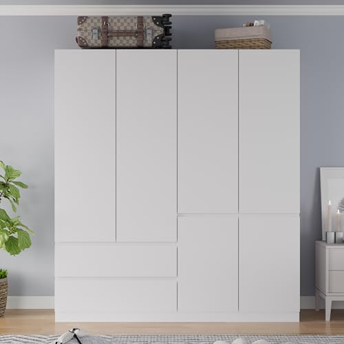 White 4 Door 2 Drawers Wooden Armoire Wardrobe Q95361