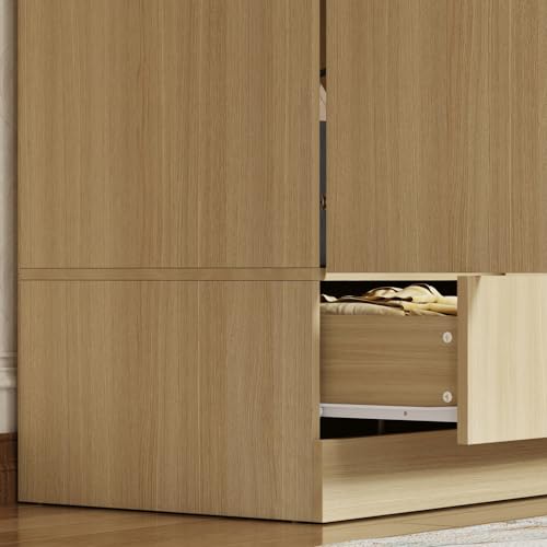 82.7" H Armoire Wardrobe Closet with 8 Doors and 2 Drawers, Light Brown Wood Grain C213
