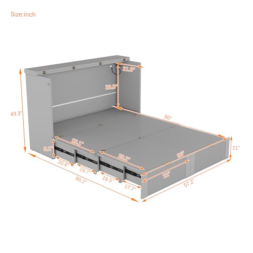 Gray Wood Murphy Bed with Storage Drawers N1485