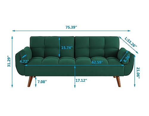 76 Inch Tufted Linen Fabric Convertible Sleeper Sofa with Adjustable Positions and Solid Wooden Legs, Yellow E66757