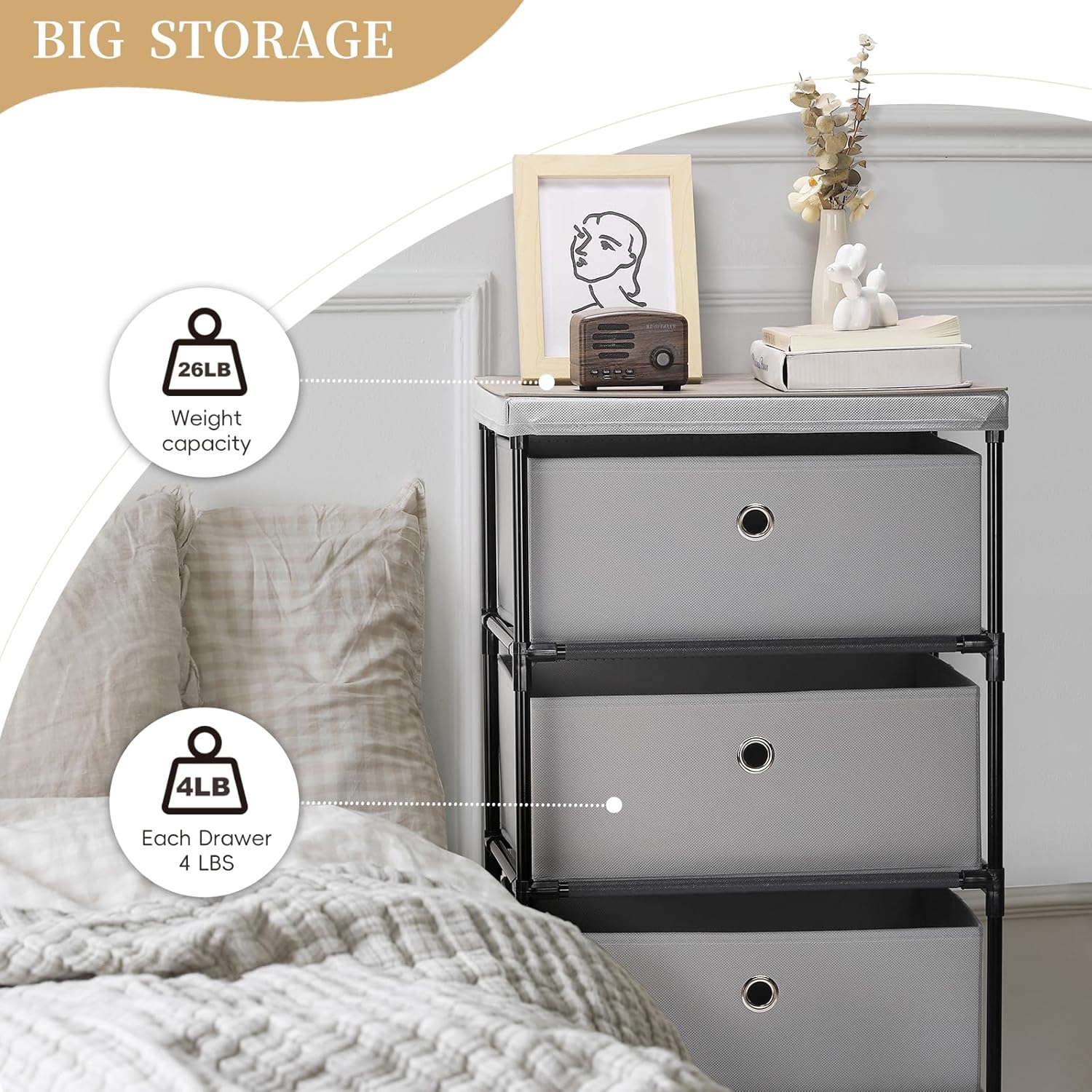 Light Gray Fabric 4 Drawer Storage Dresser J49941