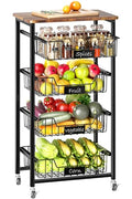4-Tier Rolling Storage Cart with Pull-Out Baskets and Wood Top K927079