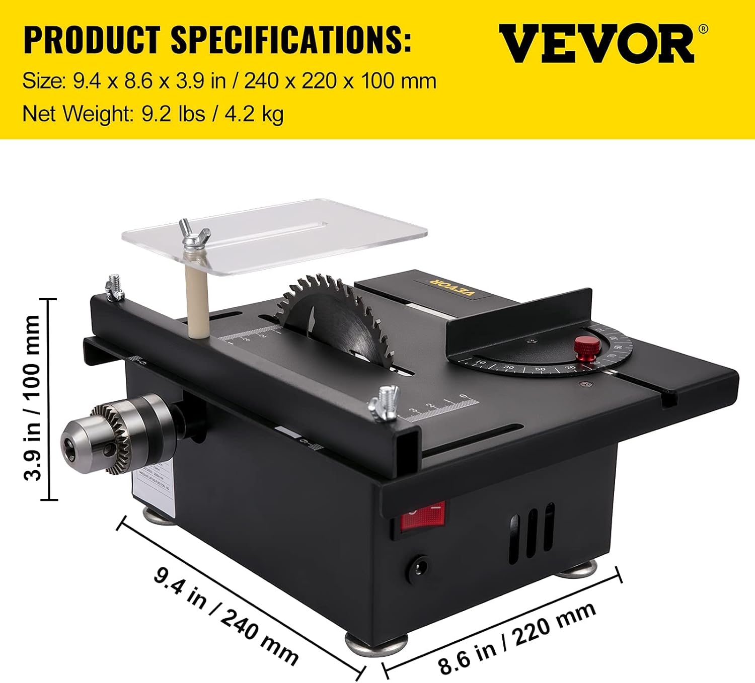 Mini Table Saw, 96W, 0-90 Angle Cutting, 7-Level Speed Adjustable, 1.3in Cutting Depth M8915