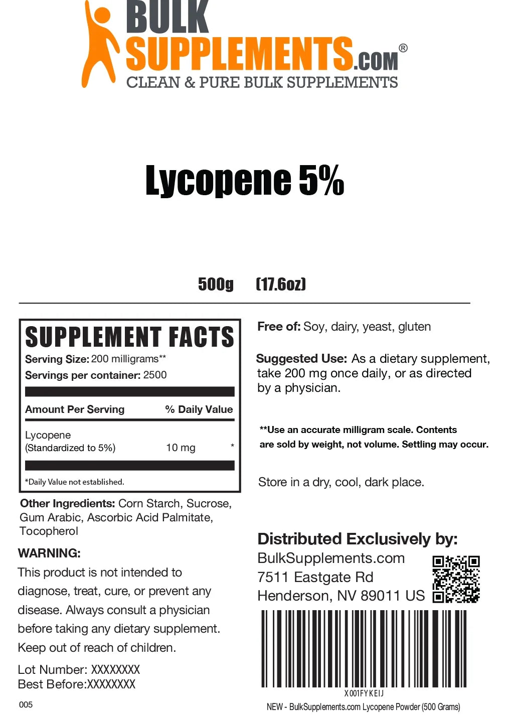 Lycopene Powder Antioxidants Supplement (500 Grams) E316