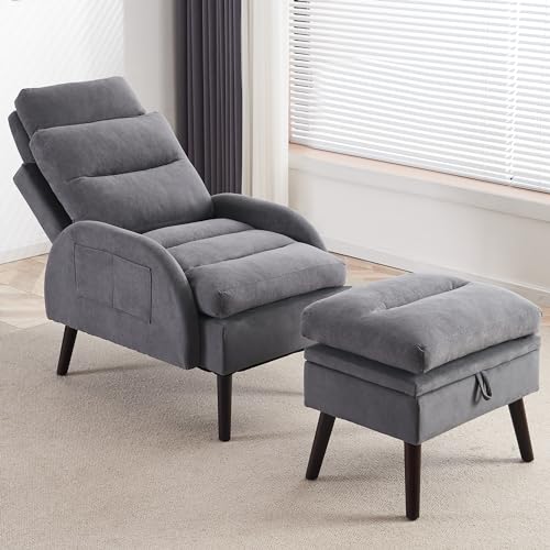 Beige Velvet Oversized Accent Chair with Ottoman T1758