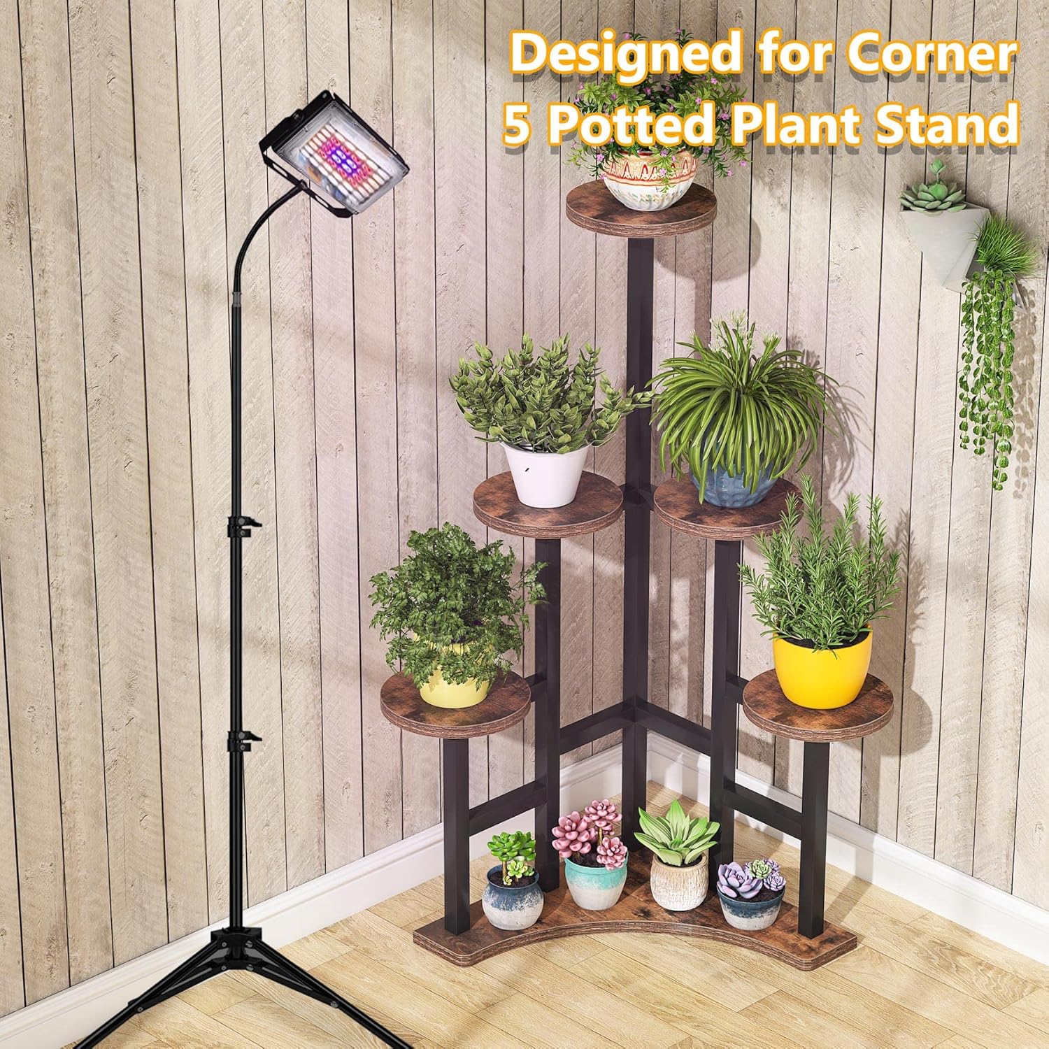 6 Tiered Corner Plant Stand Rustic Brown M98241