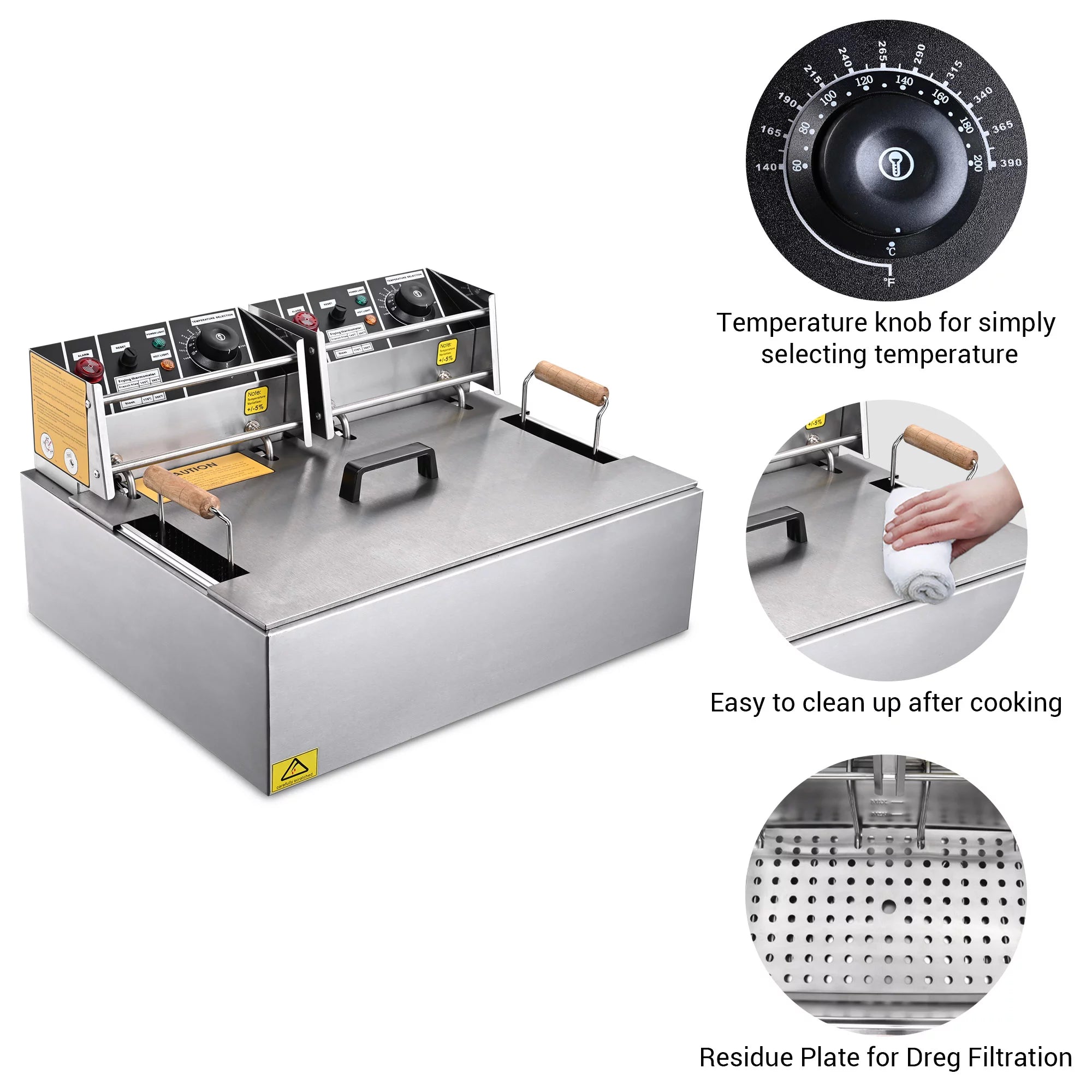 5000W 20L Electric Deep Fryer Stainless Steel Single Large Tank Basket Lid G2838