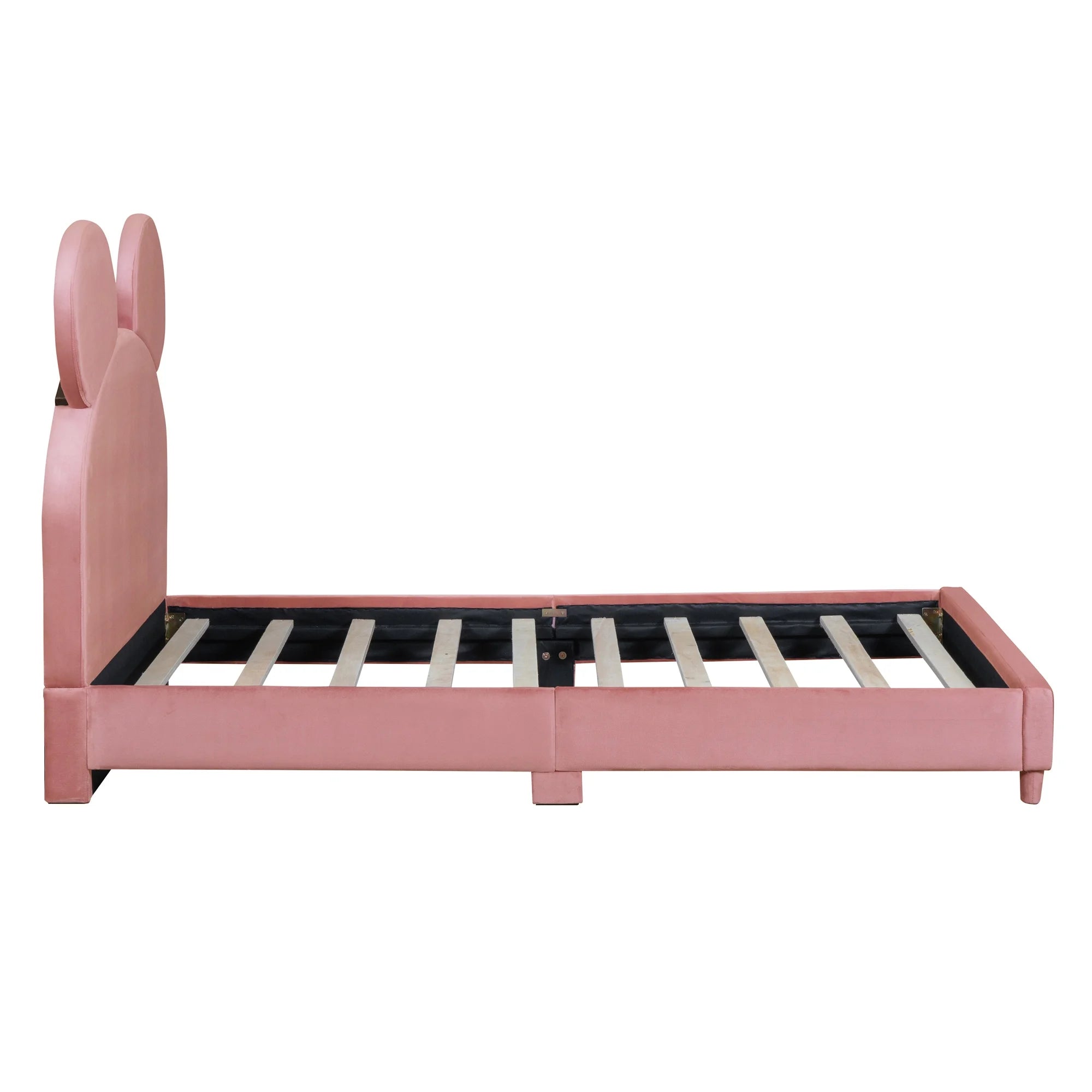 Pink Twin Size Upholstered Platform Bed Frame with Wood Slat Support T45063