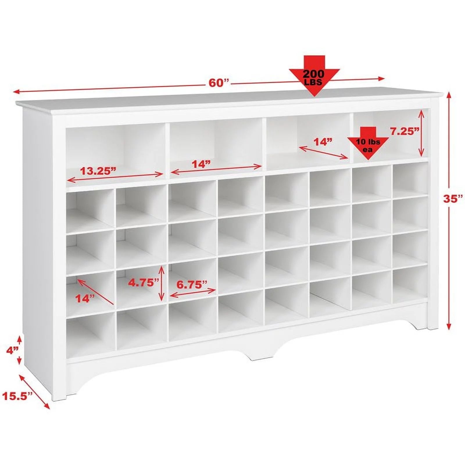 White 36 Cubby Engineered Wood Shoe Cubby Console T71387