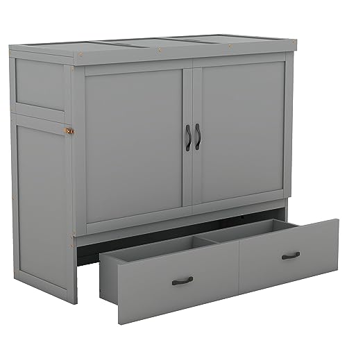 Gray Full Size Murphy Bed with Shelf and Charging Station J67325
