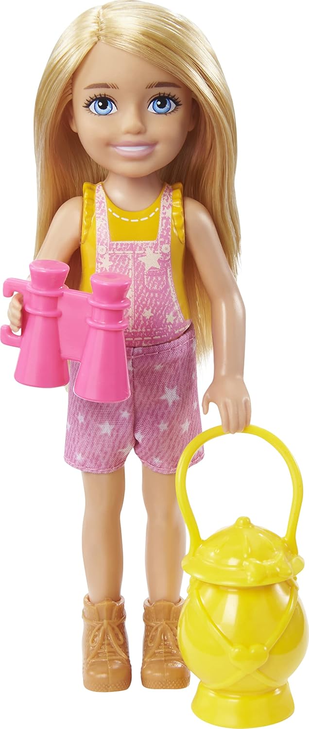 Barbie Doll and Accessories, Camping Doll with Pet Puppy and 10+ Accessories Camping Playset + Chelsea Doll (6 in, Blonde), Pet Owl, Sleeping Bag, Binocu U566465