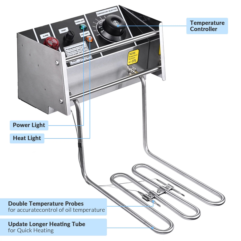 5000W 20L Electric Deep Fryer Stainless Steel Single Large Tank Basket Lid G2838