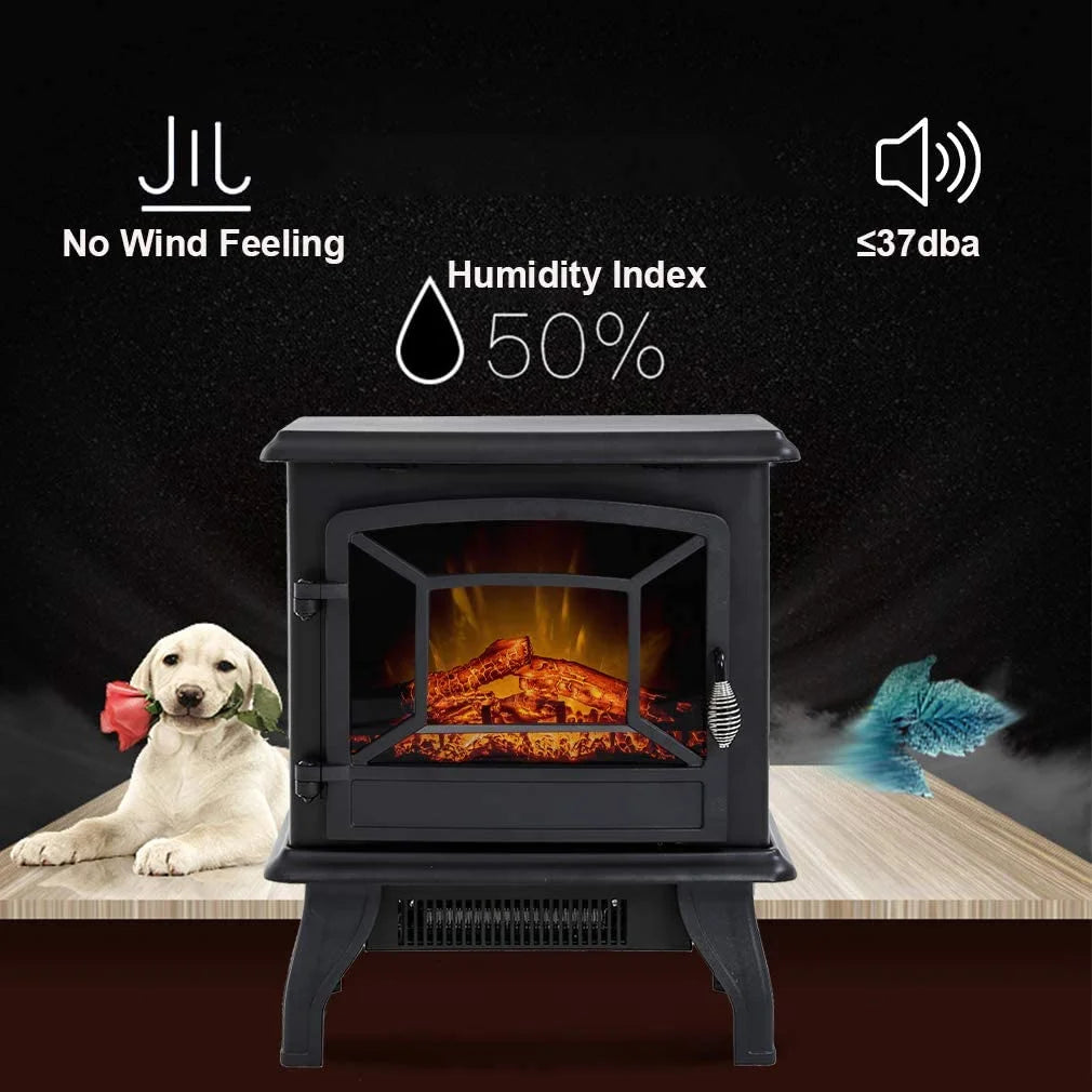 20" Electric Fireplace Heater Portable Indoor Freestanding 3D Flame Effect 1400W Black O32275