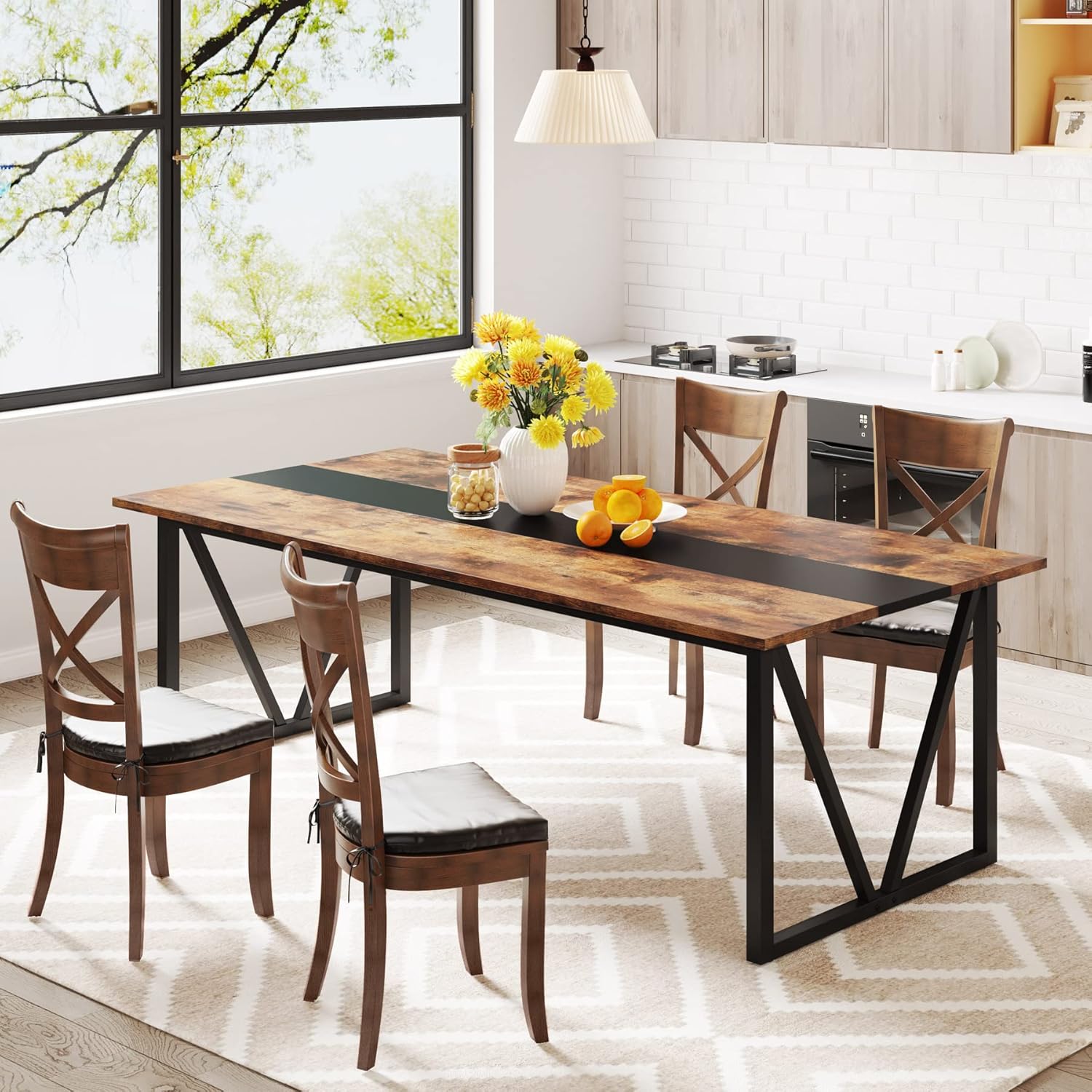 70.8-inch Rectangular Wood Dining Table with Metal Frame B66926