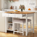 White 3-piece Rubber Wood Kitchen Island Set with 2 Shelves and 3 Drawers M6553