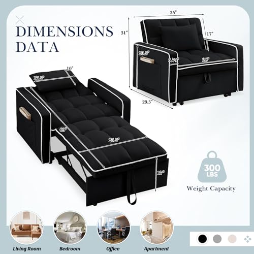 Beige Velvet Convertible Chair Bed O65436