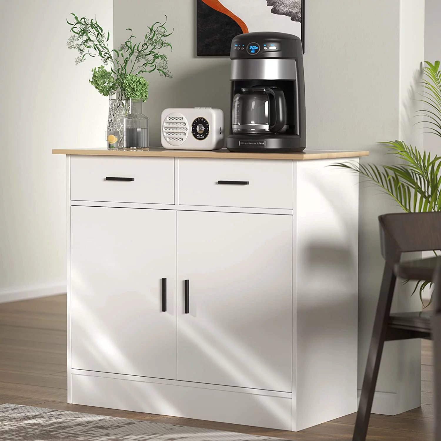 Kitchen Buffet Storage Cabinet with Doors, Drawers and Shelf U8980